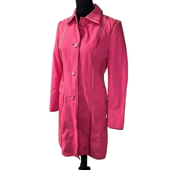 Banana Republic Bright Pink Cotton Trench Coat Barbie Small - Picture 5 of 16